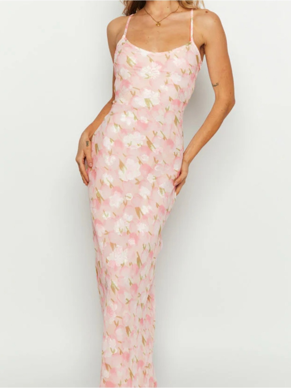 Beginning Boutique Pink Floral Maxi Slip Dress